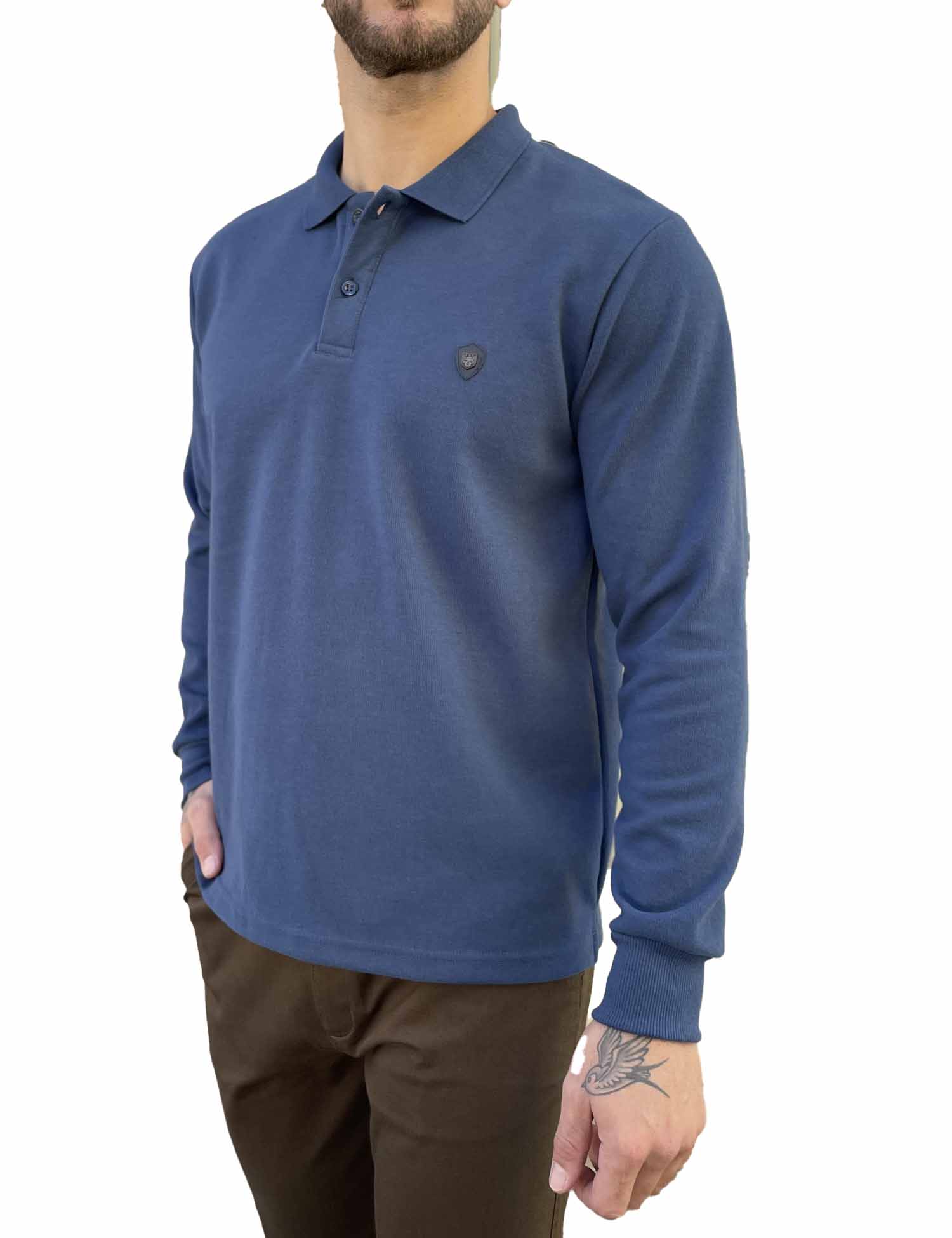 Everbest Ανδρική μπλε Indigo Polo μακρυμάνικη μπλούζα Plus size 261032I φωτογραφία